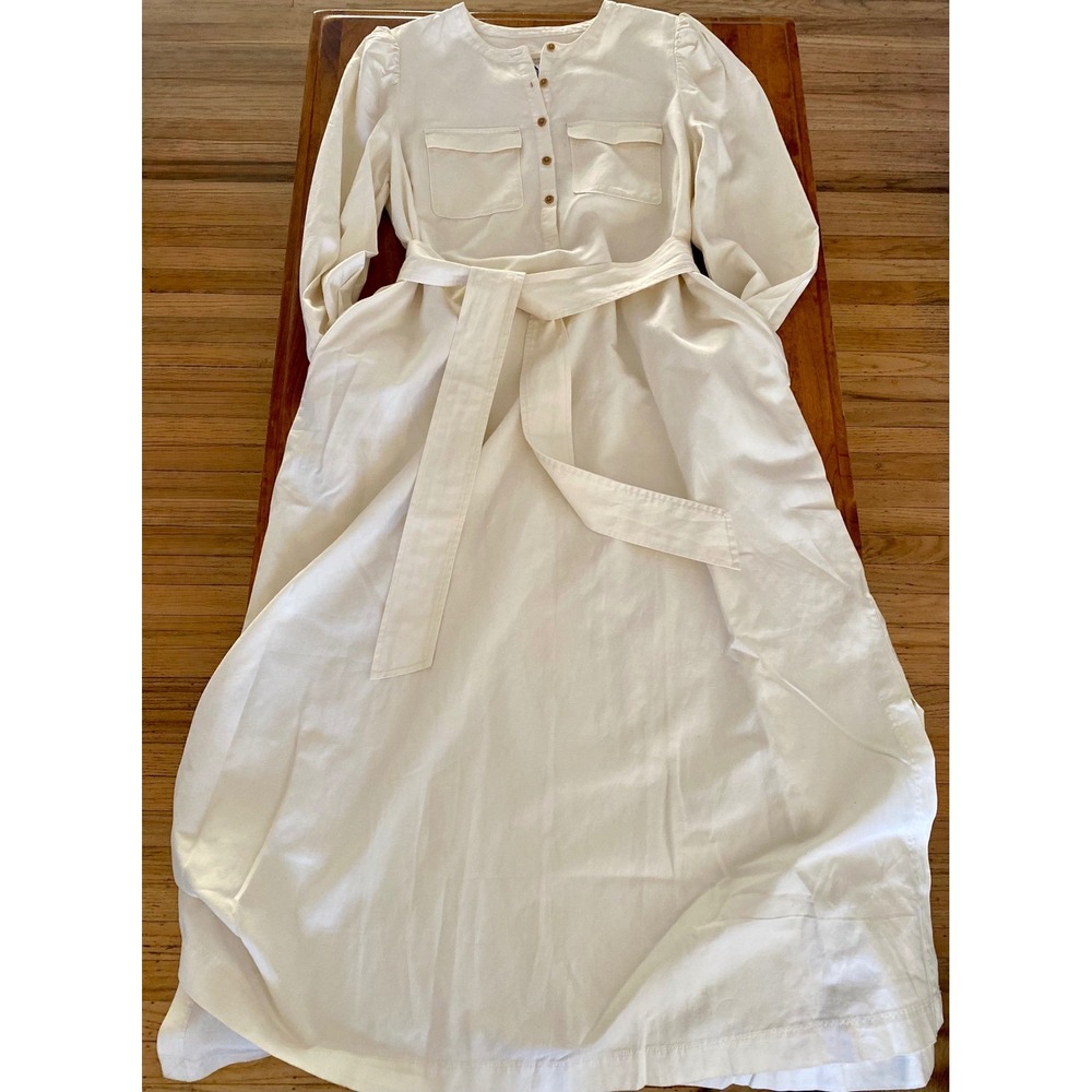 NEW Southern Tide Women's Kiara Maxi Dress Long Sleeve Belted Sand Sand White L - Picture 2 of 16